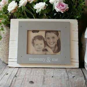 MOMMY & ME Picture Frame MUD PIE Distressed Farmhouse White Gray Block Country